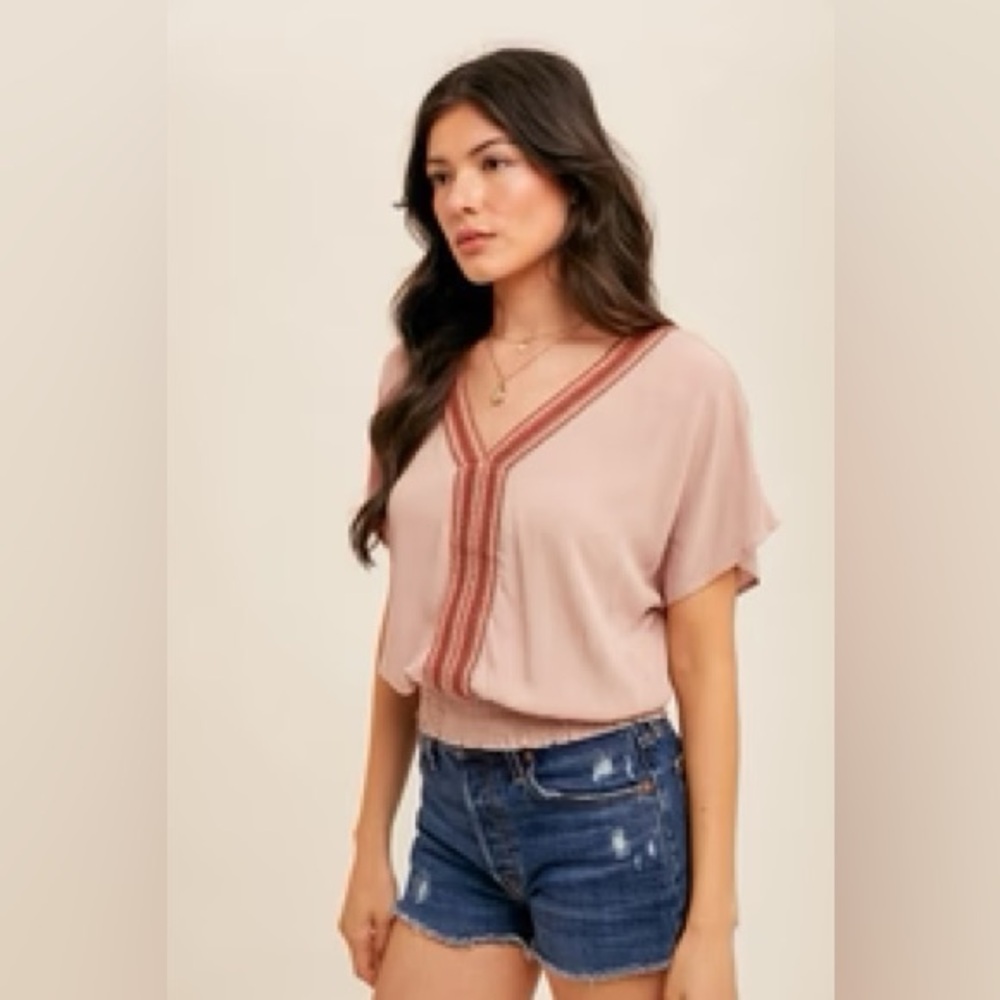 NWT Hem & Thread Meryl Zig Zag Trimmed Kimono Sleeve Top Bohemian Style Blouse - Picture 4 of 15